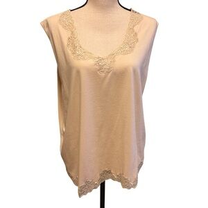 Talbots Tank Top Lace Trim Cream Beige Camisole Stretch Round Neck Plus size 2X